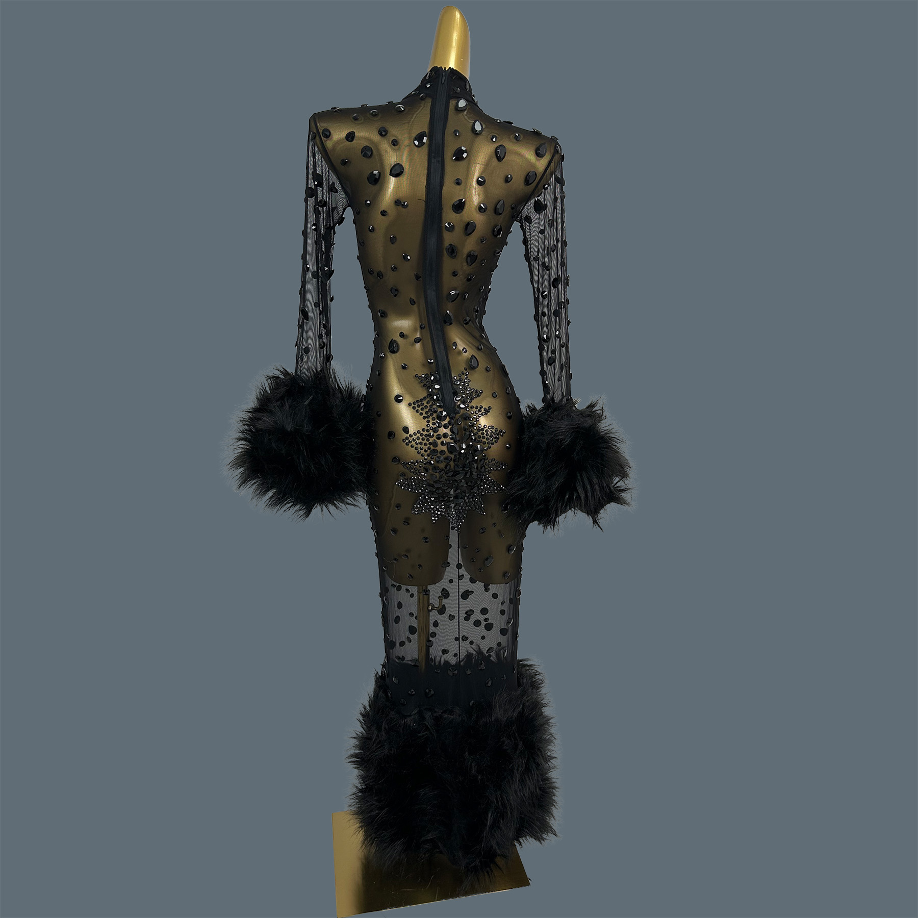 Sparkly Rhinestone Club Party Dress - Sexy See Through Mesh Fluffy Cocktail