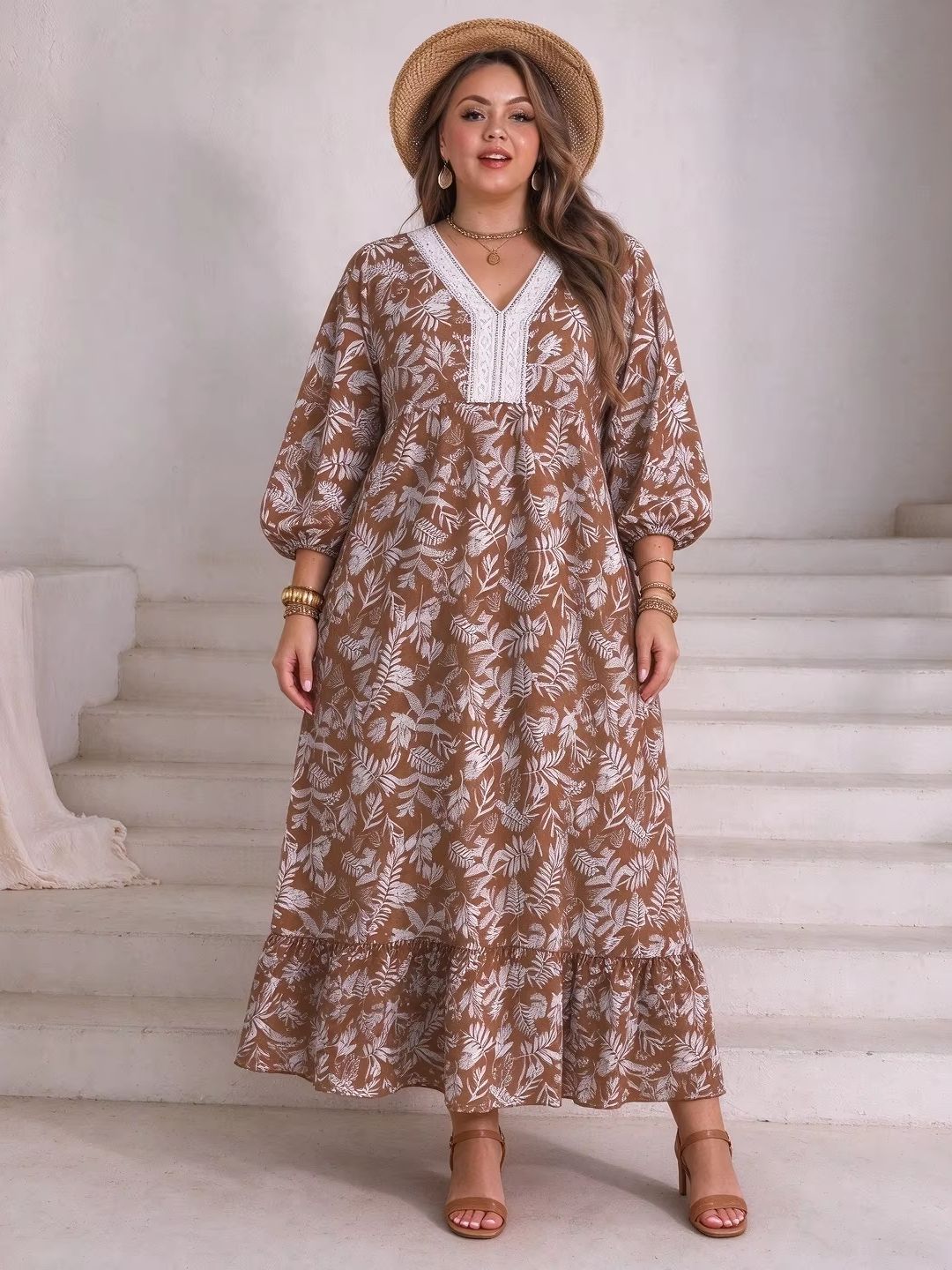 Plus Size Women Leaf Floral Ma - огляд і ціна Boho Summer Beach Maxi Dress