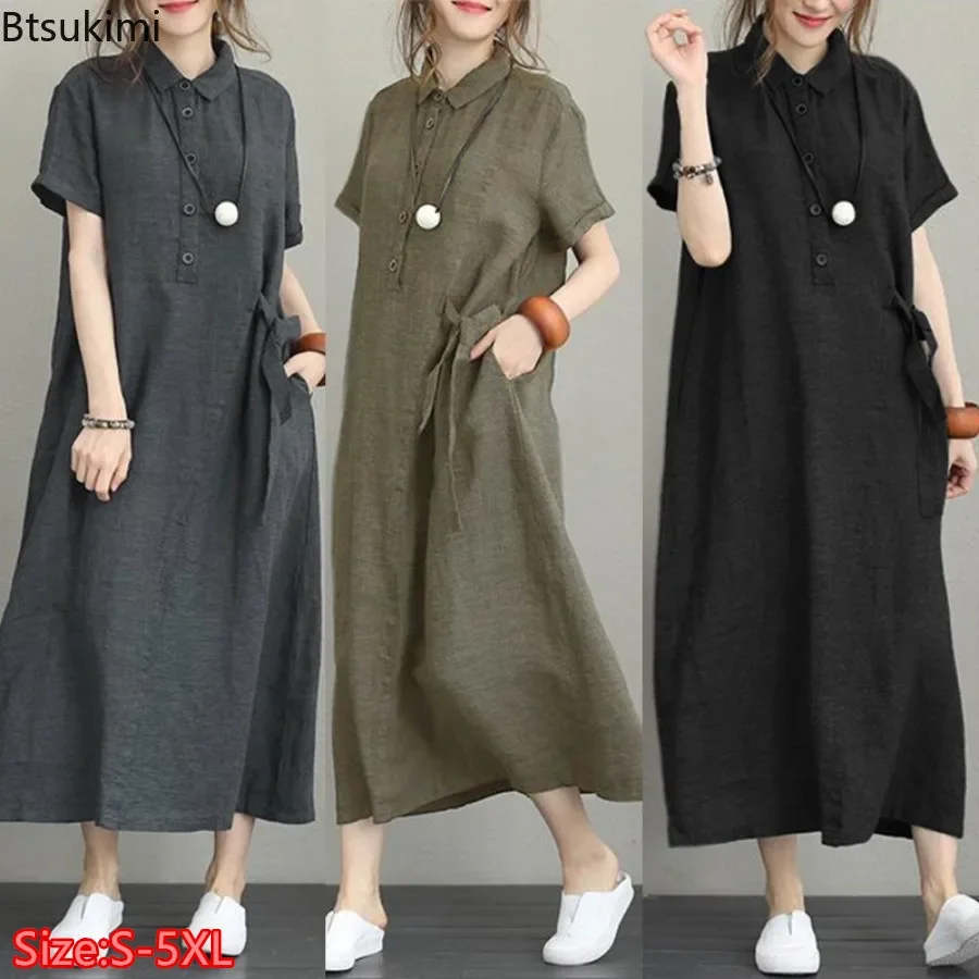 2026 Summer Dress Simple Vinta - огляд і ціна Casual Loose Linen Shirt Dress