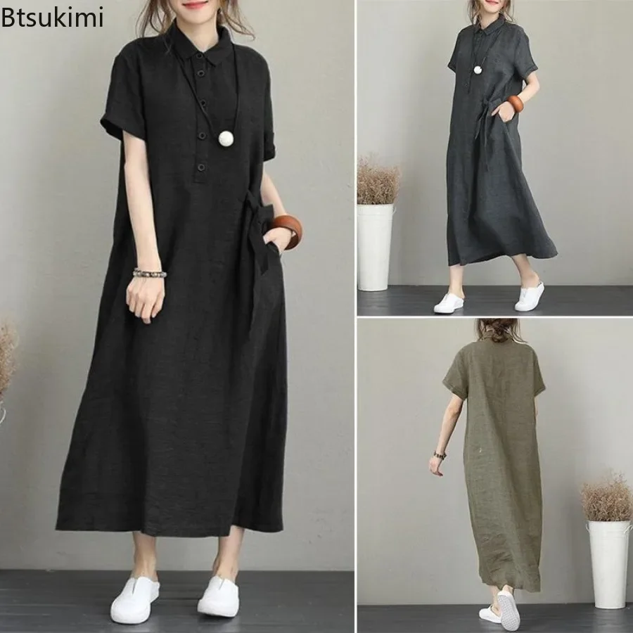 2026 Summer Dress Simple Vinta - огляд і ціна Casual Loose Linen Shirt Dress