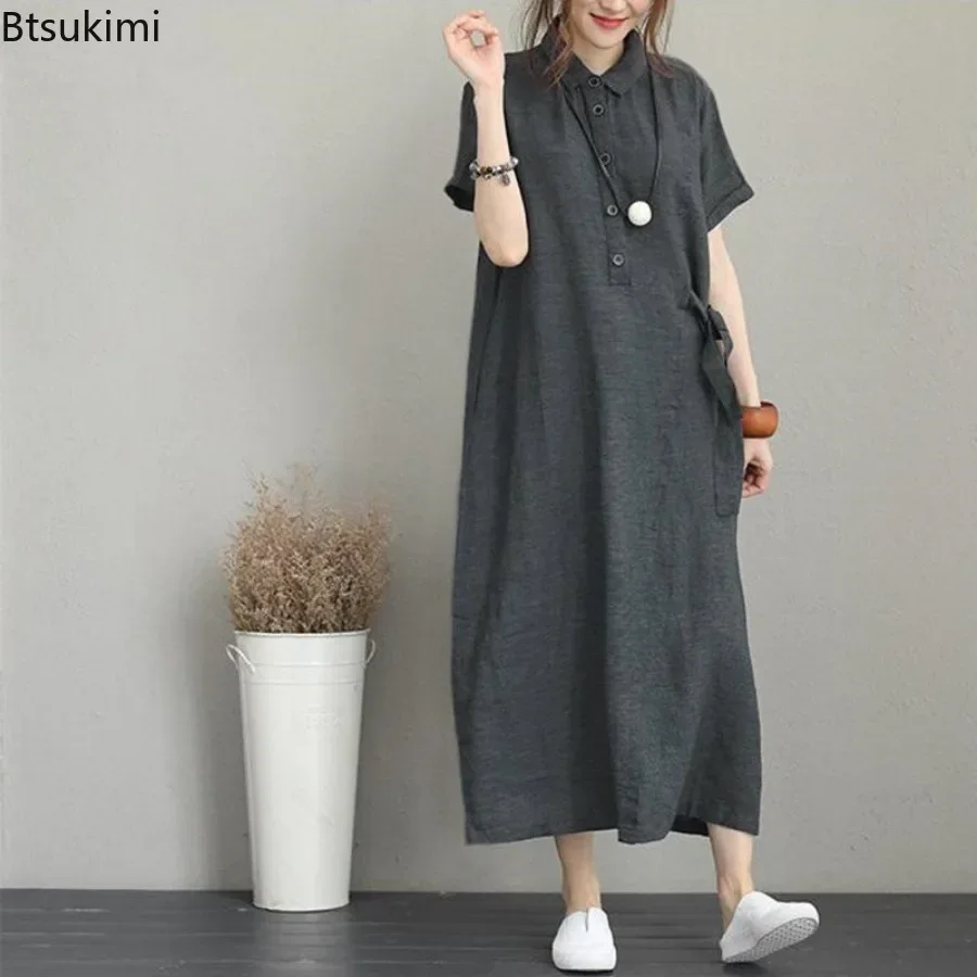 2026 Summer Dress Simple Vinta - огляд і ціна Casual Loose Linen Shirt Dress