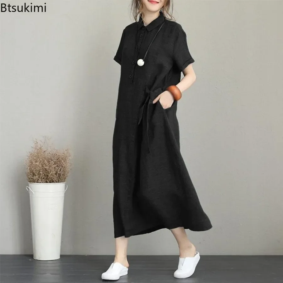2026 Summer Dress Simple Vinta - огляд і ціна Casual Loose Linen Shirt Dress
