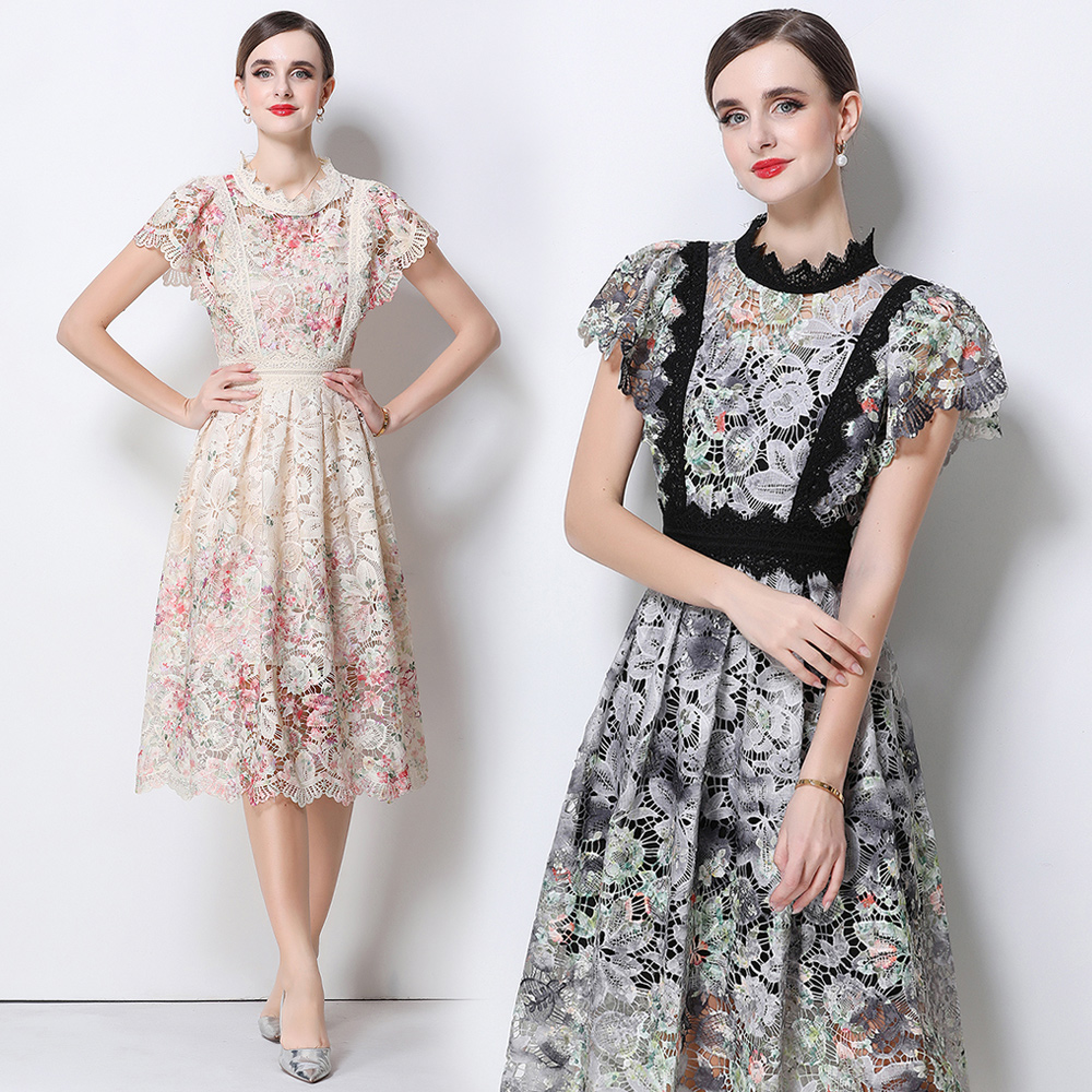 Elegant Lace Embroidery Hollow - огляд і ціна French Vintage Floral Midi Dress