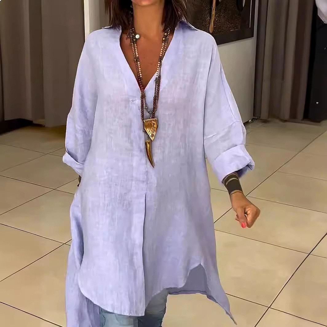 Women's Linen Shirt Dress Loos - огляд і ціна Casual Loose Linen Shirt Dress