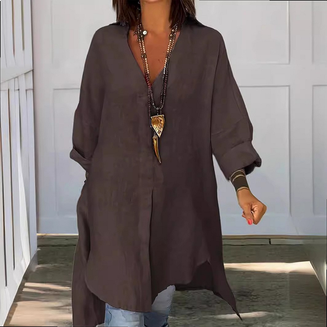 Women's Linen Shirt Dress Loos - огляд і ціна Casual Loose Linen Shirt Dress