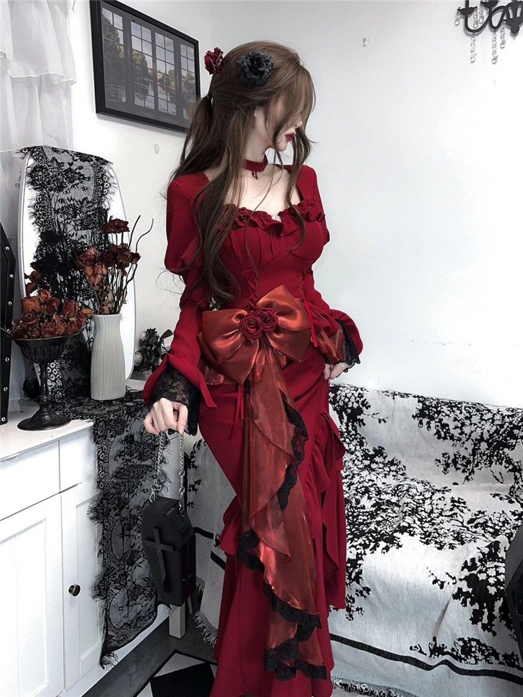 Spring Red Vintage Dress Women - огляд і ціна French Vintage Floral Midi Dress