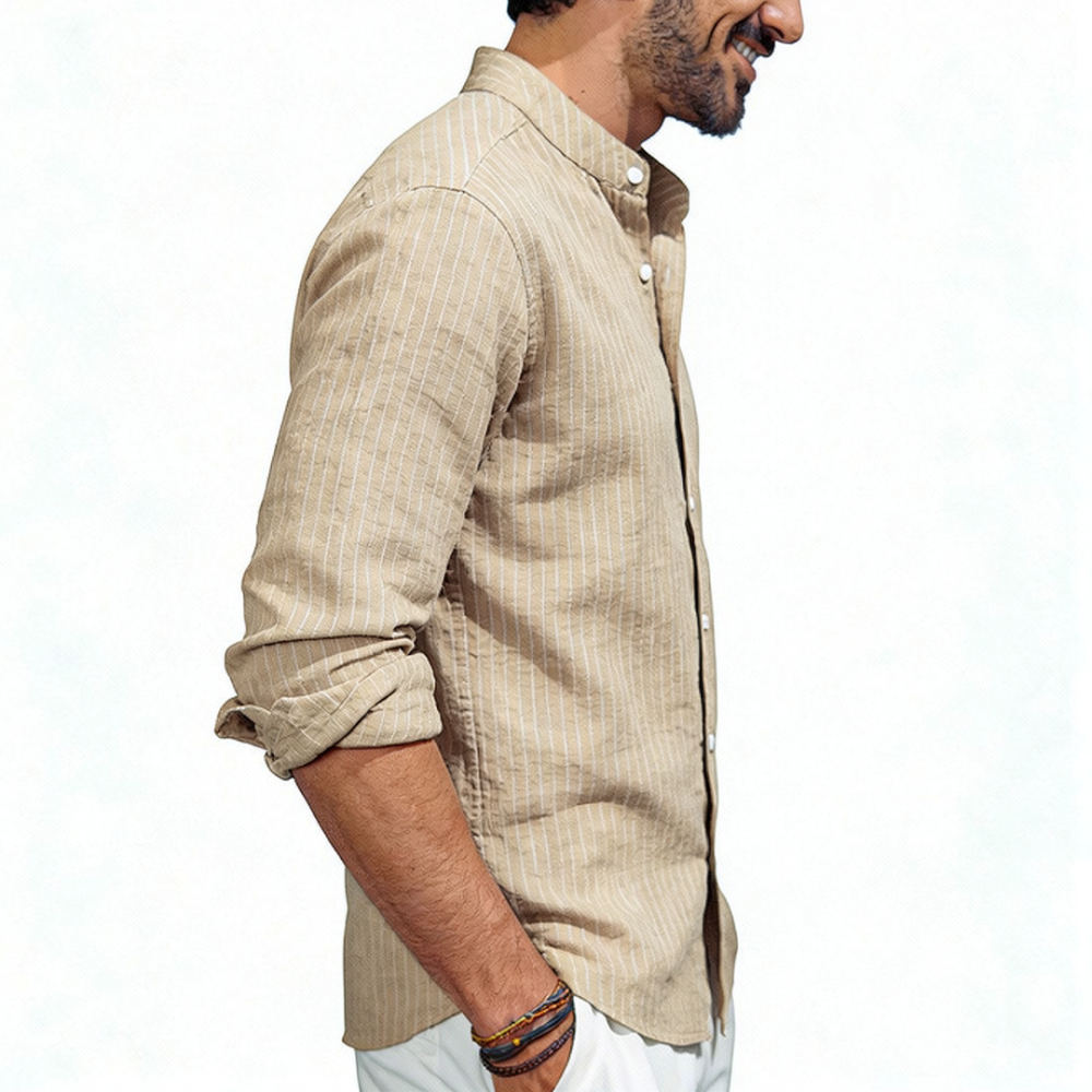 Mens Stand Collar Linen Shirt  - огляд і ціна Casual Loose Linen Shirt Dress