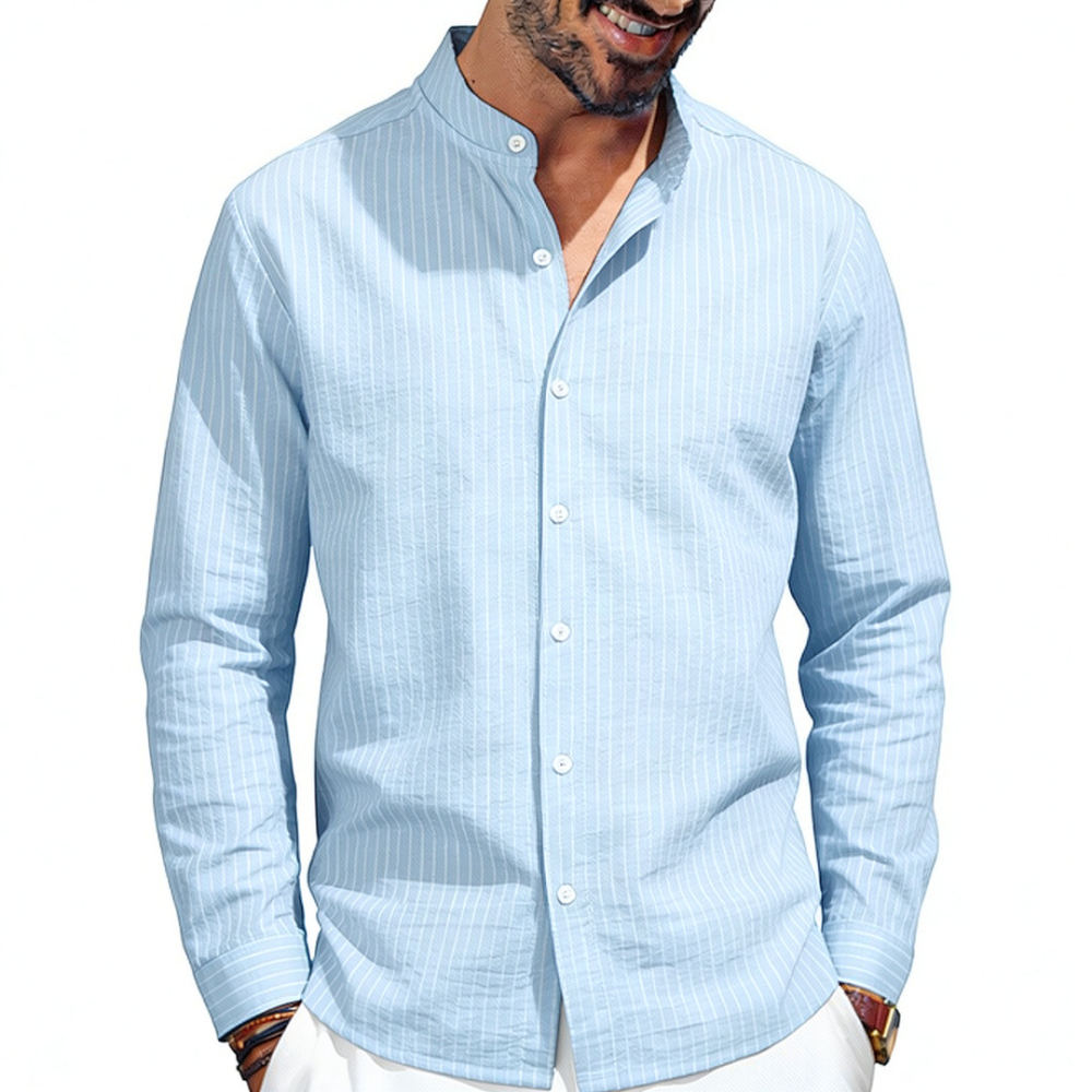 Mens Stand Collar Linen Shirt  - огляд і ціна Casual Loose Linen Shirt Dress
