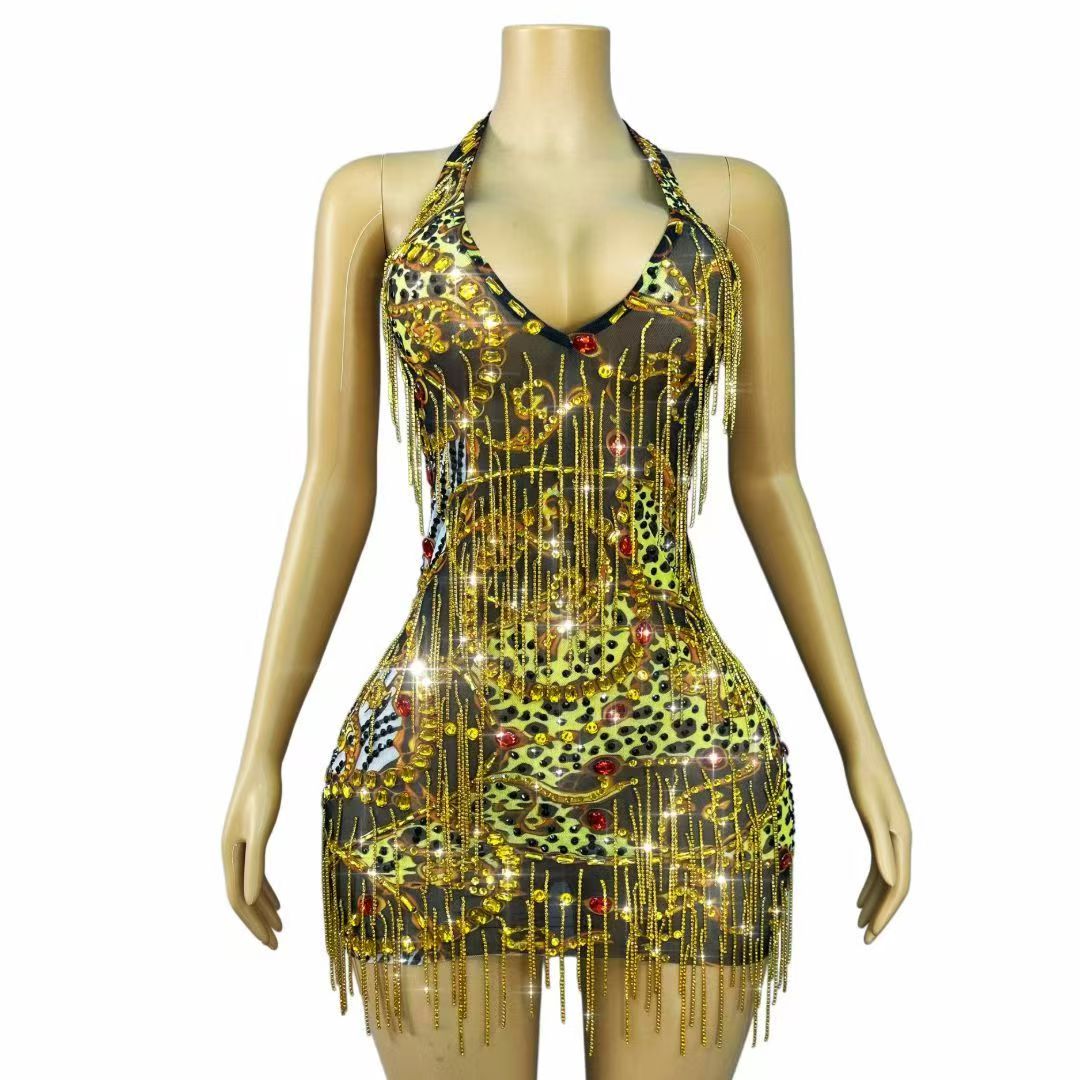 Sparkly Gold Rhinestones Chain - огляд і ціна Sparkly Rhinestone Club Party Dress