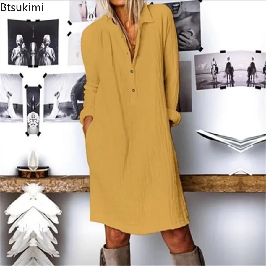 2026 Women's Loose Cotton Line - огляд і ціна Casual Loose Linen Shirt Dress