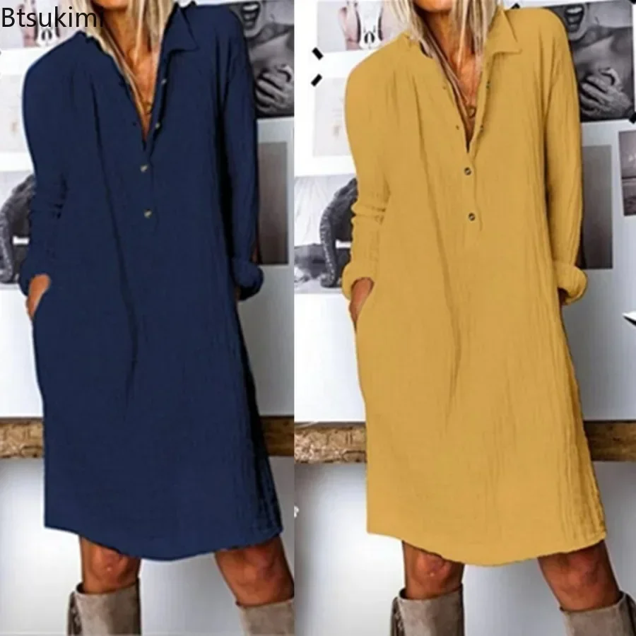 2026 Women's Loose Cotton Line - огляд і ціна Casual Loose Linen Shirt Dress