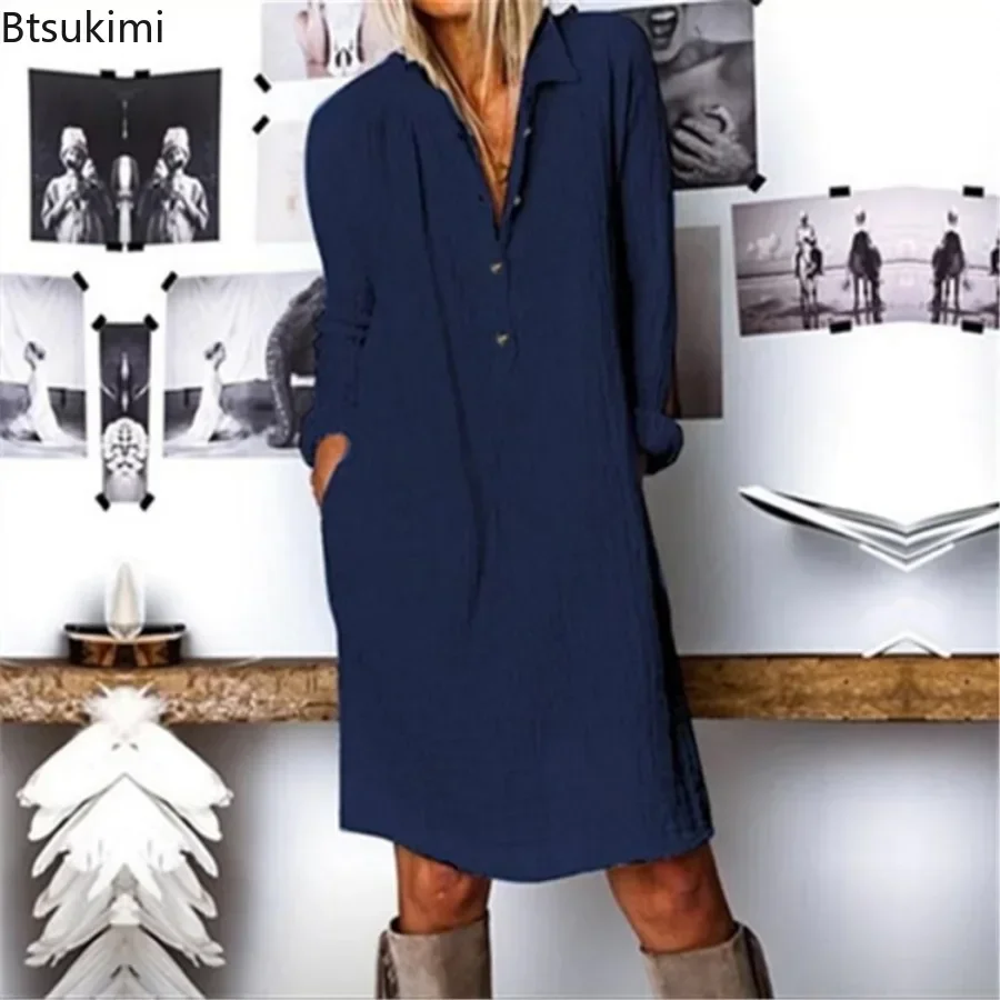 2026 Women's Loose Cotton Line - огляд і ціна Casual Loose Linen Shirt Dress