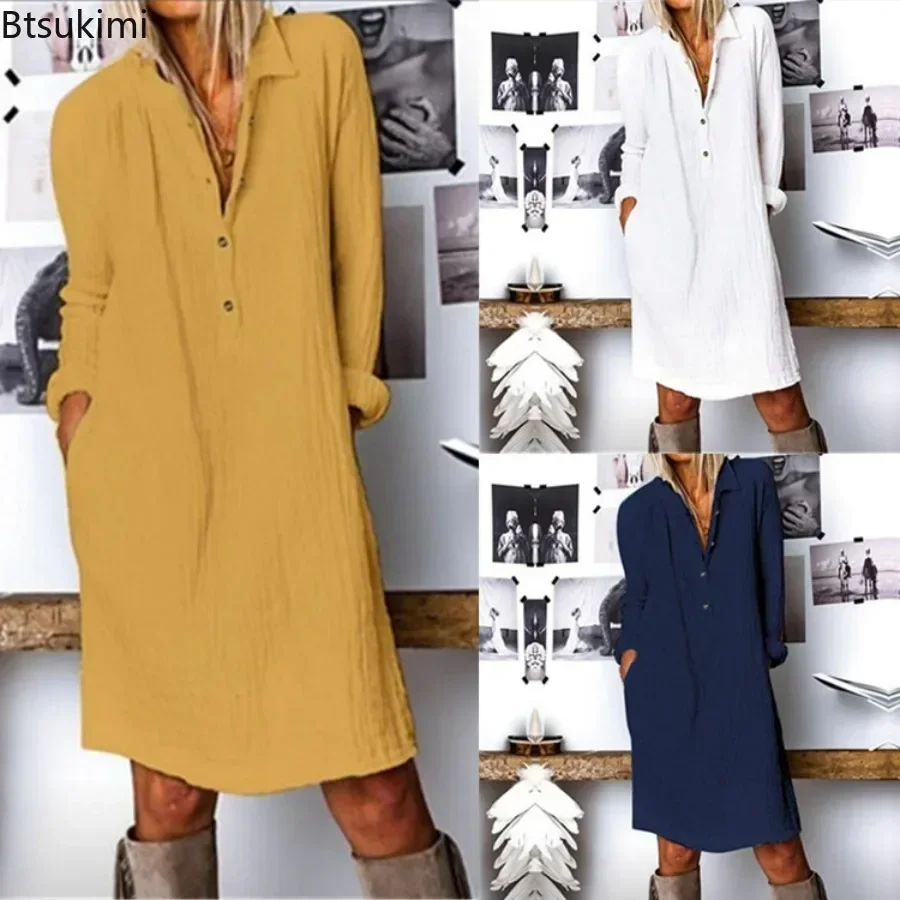 2026 Women's Loose Cotton Line - огляд і ціна Casual Loose Linen Shirt Dress