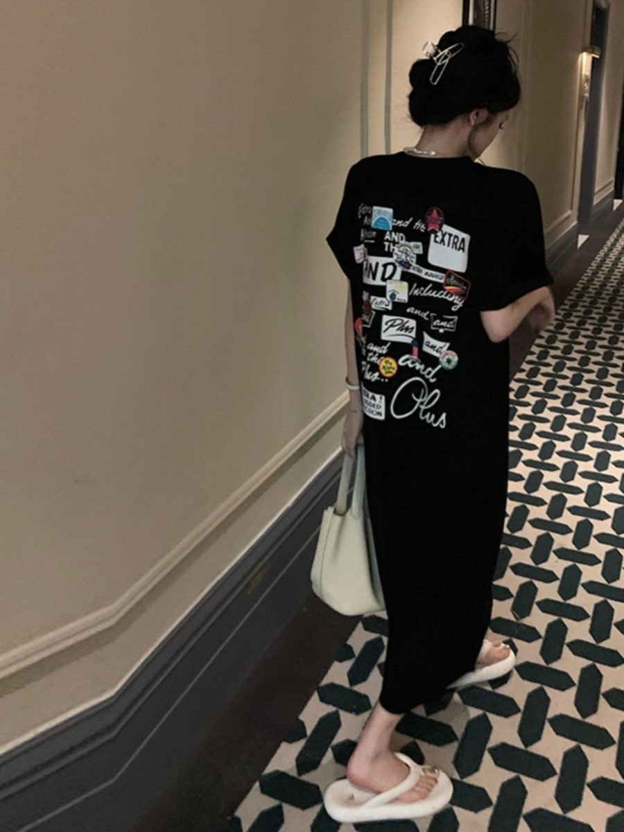 Black Short Sleeve T-Shirt Dre - огляд і ціна Korean Style A Line Shirt Dress