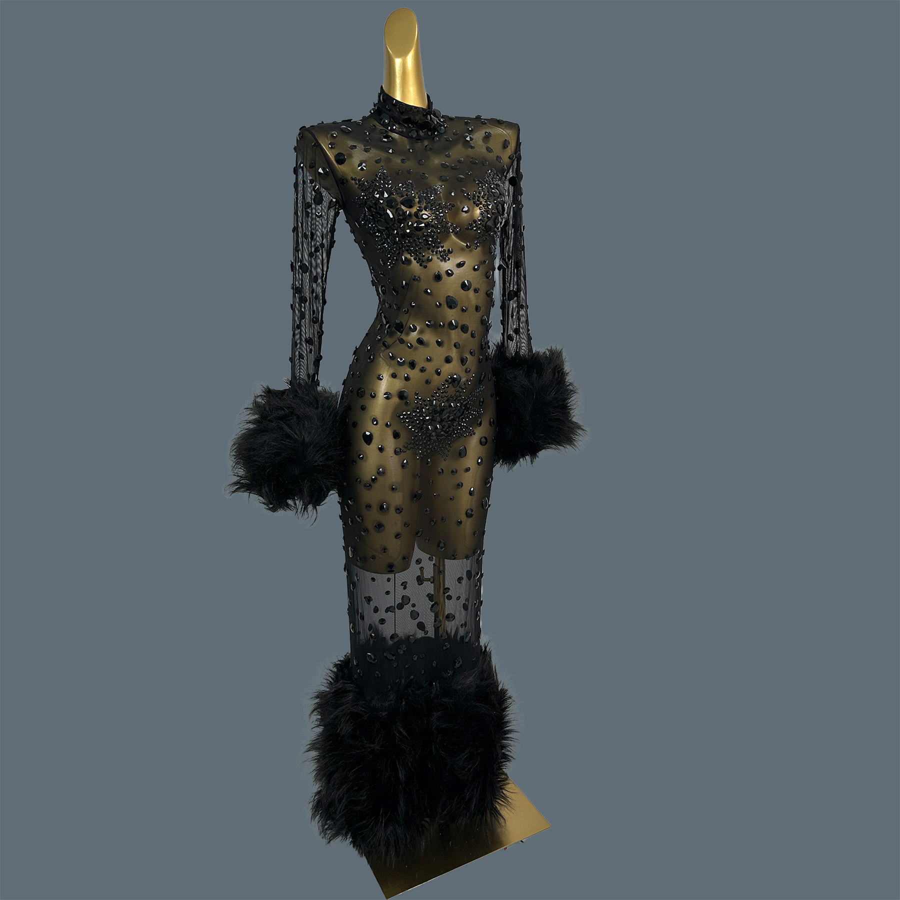 Sexy See Through Mesh Fluffy C - огляд і ціна Sparkly Rhinestone Club Party Dress