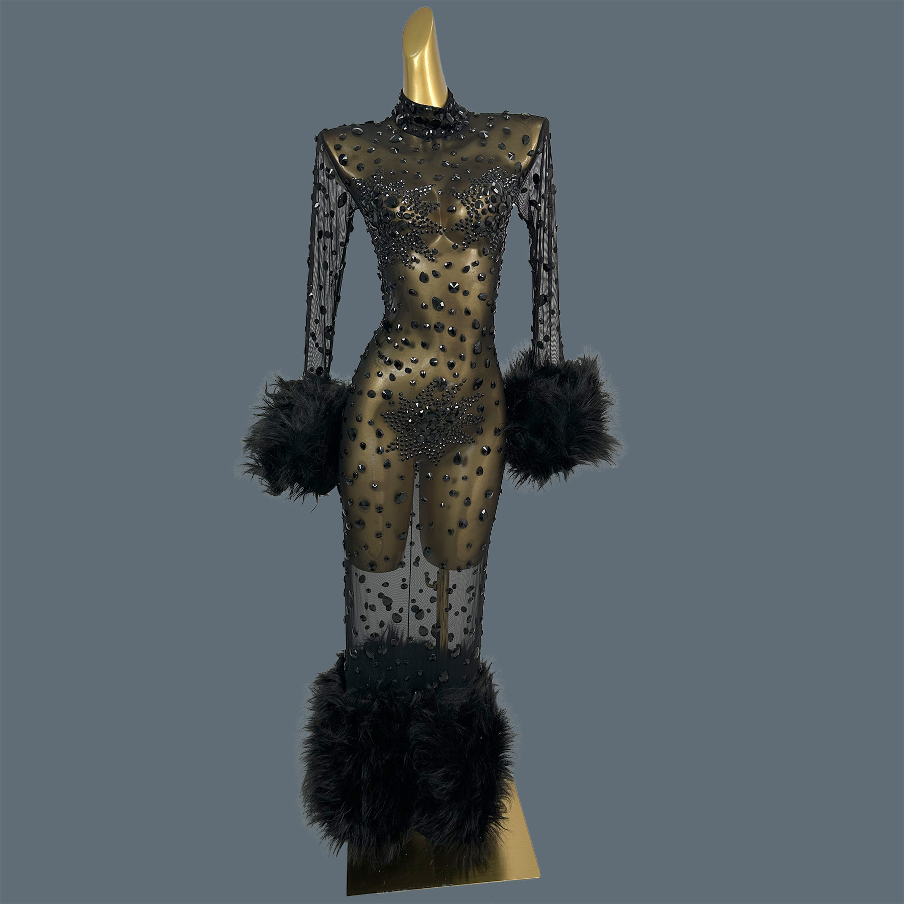 Sexy See Through Mesh Fluffy C - огляд і ціна Sparkly Rhinestone Club Party Dress