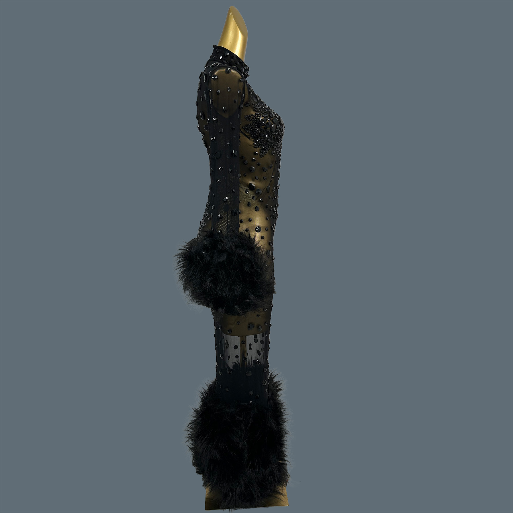 Sexy See Through Mesh Fluffy C - огляд і ціна Sparkly Rhinestone Club Party Dress