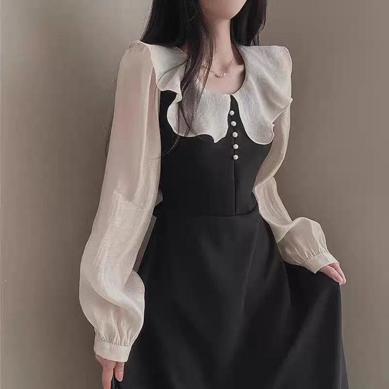Long Sleeve Dresses Women Fren - огляд і ціна French Vintage Floral Midi Dress