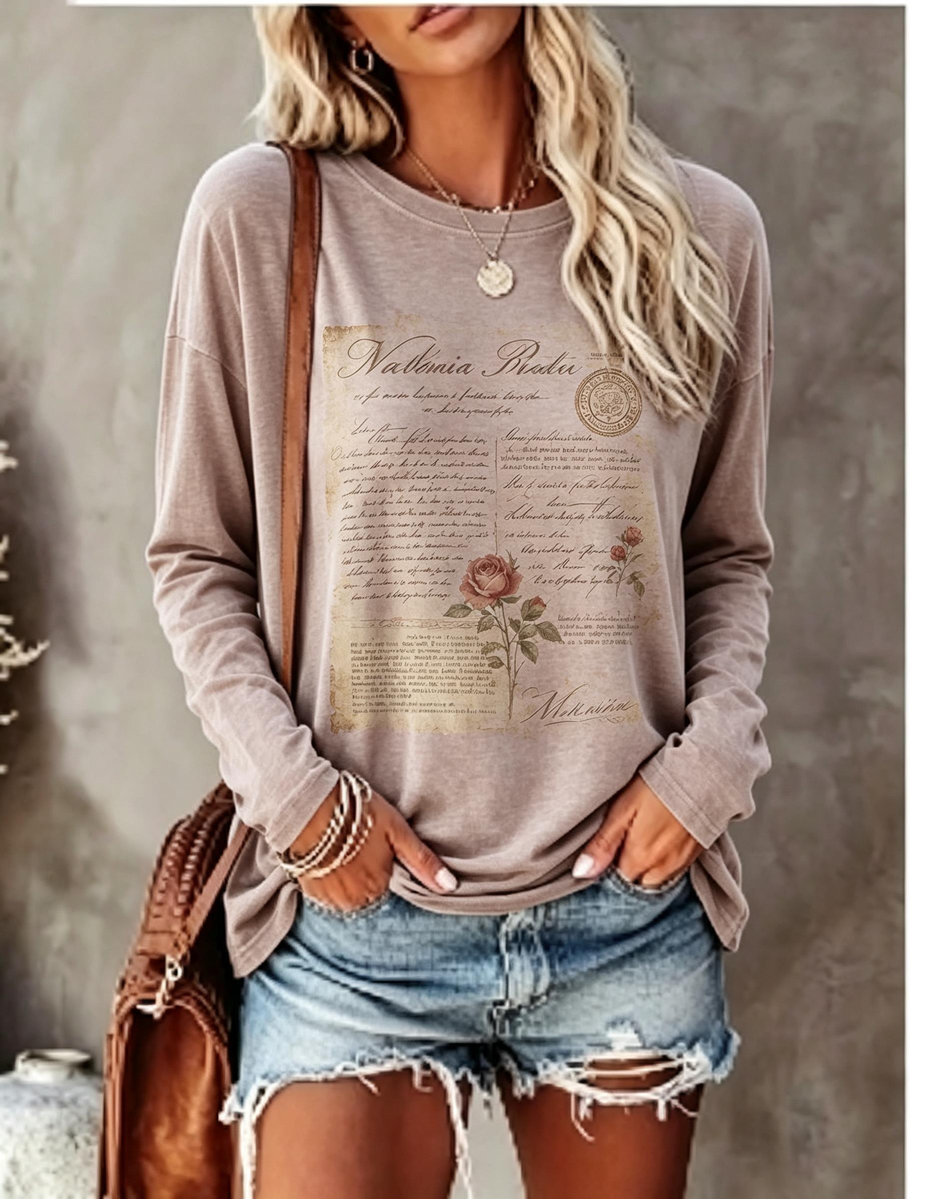 Women Long Sleeve T Shirt Vint - огляд і ціна Blouses